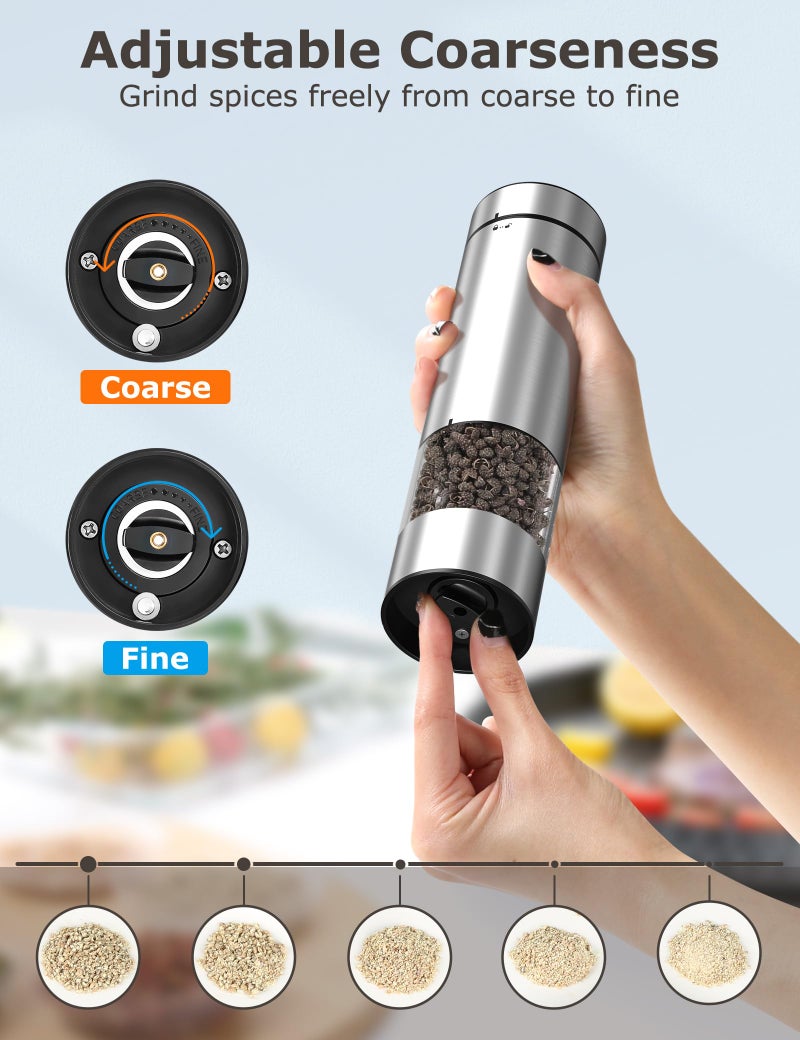 innhom Electric Salt Grinder Pepper Grinder Battery Operated Stainless Steel Pepper Mill Automatic Salt and Pepper Grinder with Adjustable Coarseness  1 Pack - Image 4